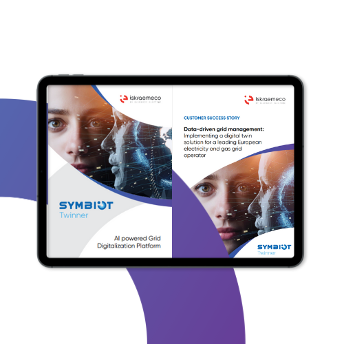 Cover of Symbiot Twinner brochure and Symbiot Twinner success story on a tablet screen.