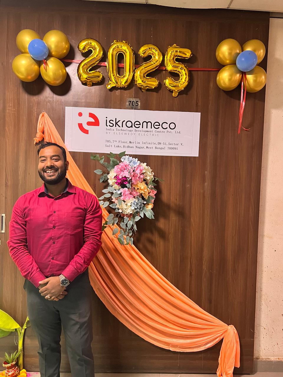 Head of Iskraemeco TDC India standing in front of the newly opened Iskraemeco center in Kolkata.