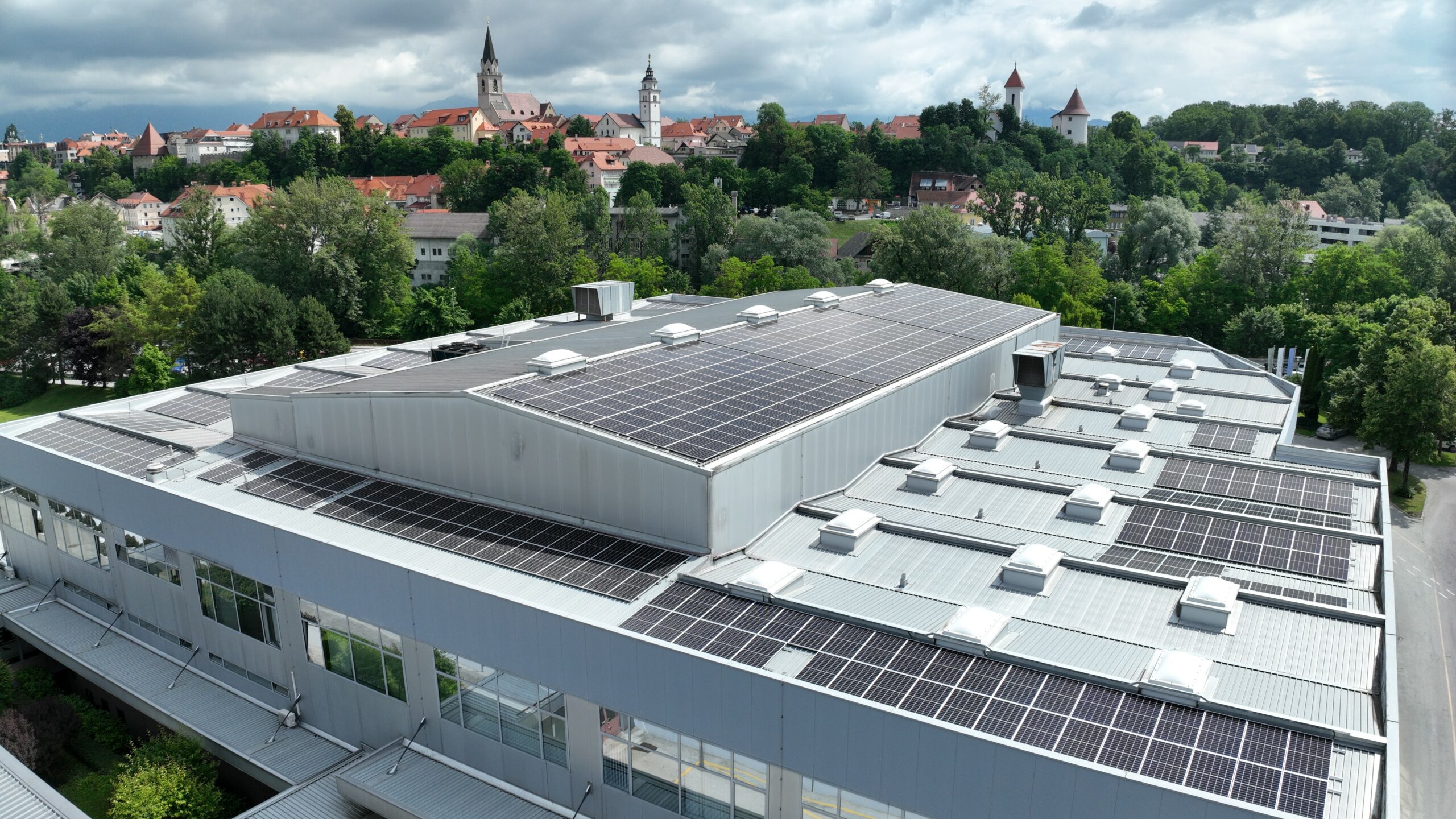 Solar power cells on Iskraemeco buildings in Kranj.